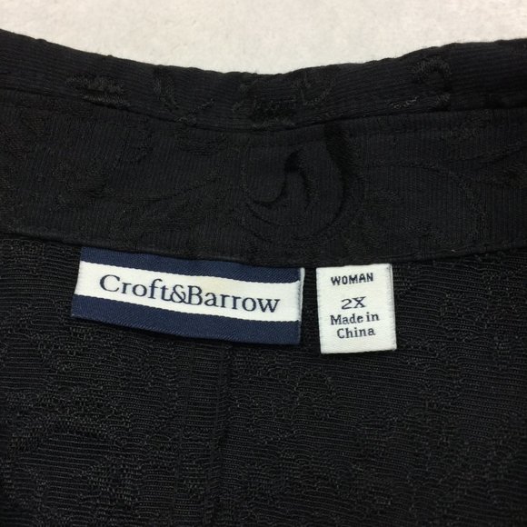 Croft & Barrow Blazer Jacket 2X Womans Plus Black Paisley Long Sleeve Button Up - Picture 10 of 16